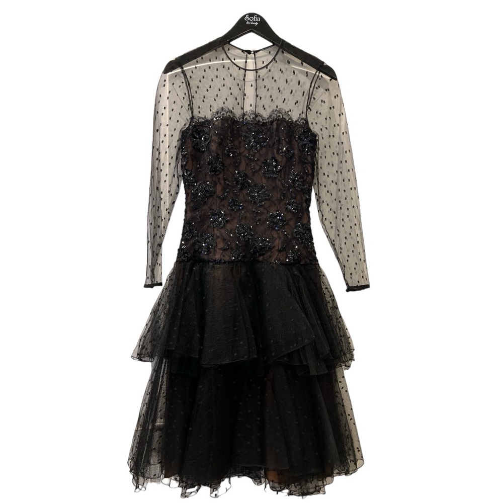 Vintage Jill Richards 1980’s Black Tulle, Sequin & Lace cocktail dress